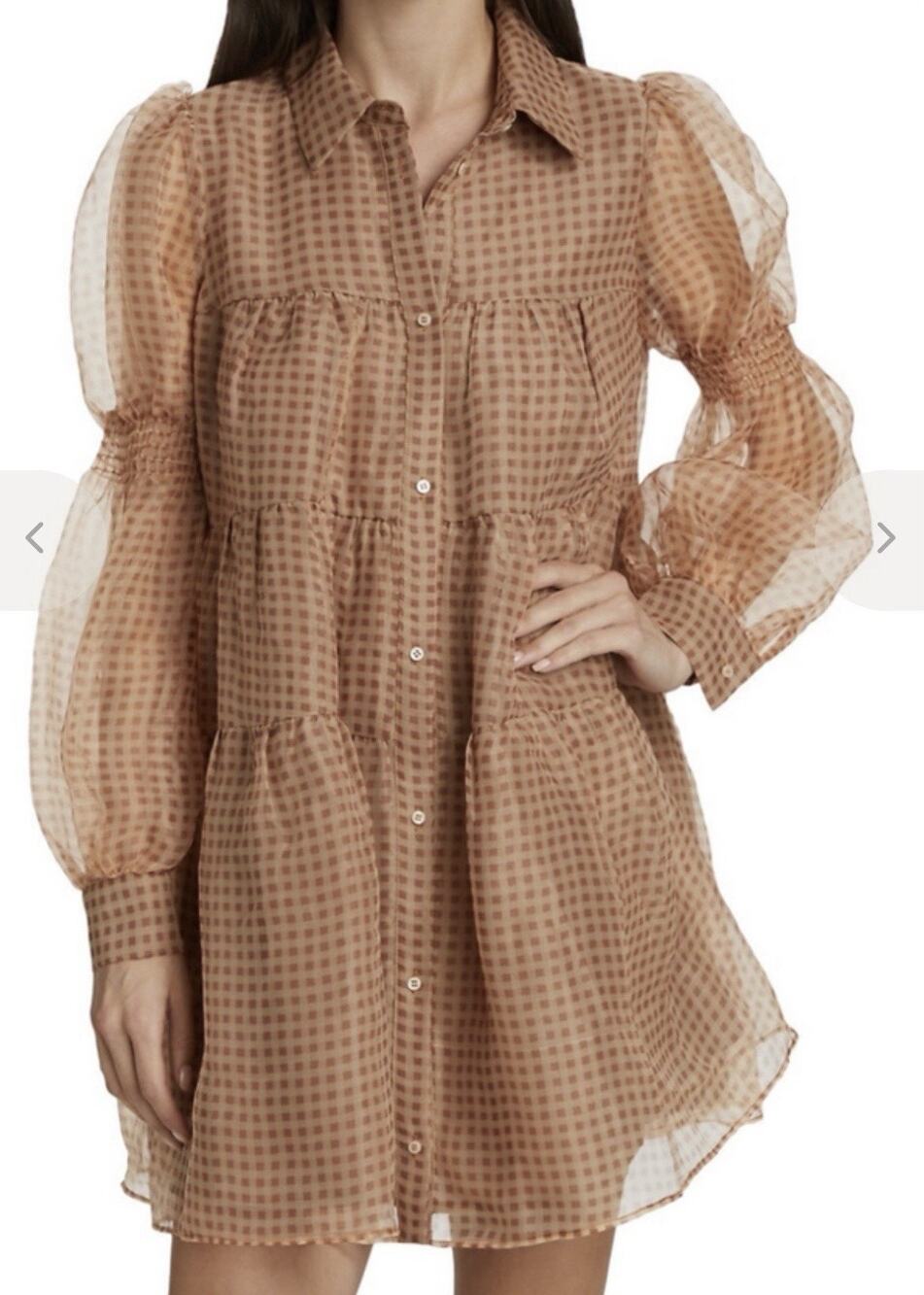 En Saison Gingham Organza Tiered Mini Dress Size M